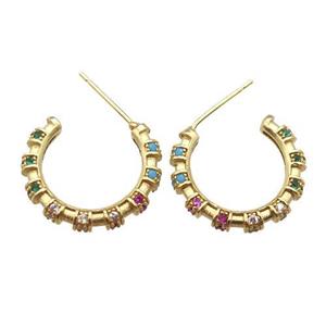 copper stud Earrings paved zircon, gold plated, approx 20mm [FN16753]