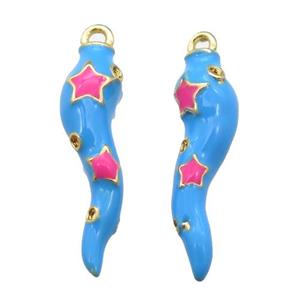 copper capsicum pendant with blue Enameling, gold plated, approx 8-30mm [FN16764]