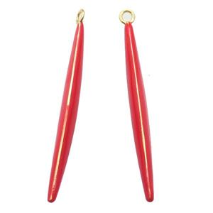 copper stick pendant with red Enameling, gold plated, approx 5-55mm [FN16769]