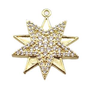 copper Compass pendant pave zircon, gold plated, approx 20mm dia [FN16773]