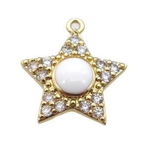 copper star pendant pave zircon, gold plated, approx 15mm dia [FN16774]