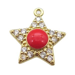 copper star pendant pave zircon, gold plated, approx 15mm dia [FN16775]