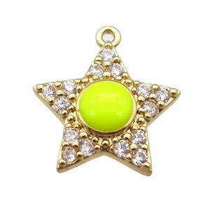 copper star pendant pave zircon, gold plated, approx 15mm dia [FN16776]