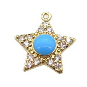 copper star pendant pave zircon, gold plated, approx 15mm dia [FN16777]