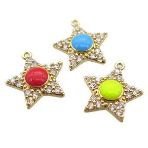 copper star pendant pave zircon, mixed, gold plated, approx 15mm dia [FN16779]