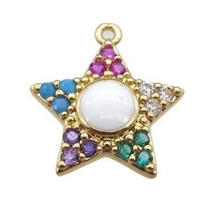copper star pendant pave zircon, gold plated, approx 15mm dia [FN16780]