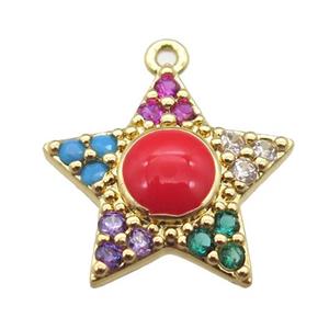 copper star pendant pave zircon, gold plated, approx 15mm dia [FN16781]