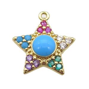 copper star pendant pave zircon, gold plated, approx 15mm dia [FN16782]