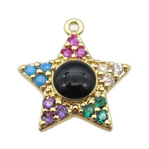 copper star pendant pave zircon, gold plated, approx 15mm dia [FN16783]