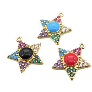 copper star pendant pave zircon, mixed, gold plated, approx 15mm dia [FN16785]