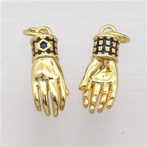 copper hand charm pendant paved zircon, gold plated, approx 6-14mm [FN20243]