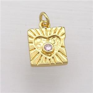 copper square pendant pave zircon, gold plated, approx 11mm [FN20249]