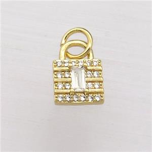 copper lock pendant pave zircon, gold plated, approx 7-10mm [FN20251]