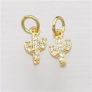 copper cactus pendant pave zircon, gold plated, approx 6-8mm [FN20252]