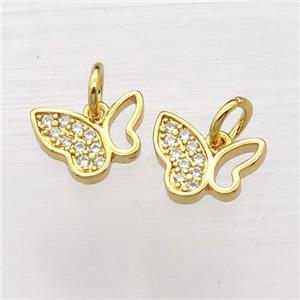 copper butterfly pendant pave zircon, gold plated, approx 8-9mm [FN20253]