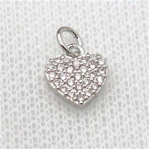 copper heart pendant pave zircon, platinum plated, approx 8-9mm [FN20255]
