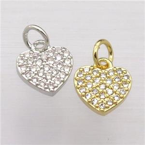 copper heart pendant pave zircon, mixed, approx 8-9mm [FN20257]