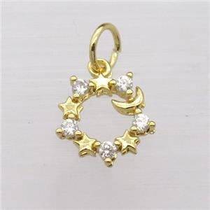 copper circle pendant pave zircon, star, gold plated, approx 11mm dia [FN20258]