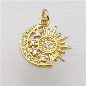 copper moon pendant pave zircon, sun, gold plated, approx 13-15mm [FN20260]
