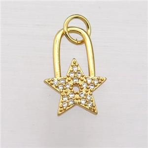 copper star pendant pave zircon, gold plated, approx 9-15mm [FN20261]