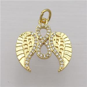 copper pendant pave zircon, angel wings, gold plated, approx 17-18mm [FN20265]