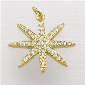 copper northstar pendant pave zircon, gold plated, approx 23mm dia [FN20267]