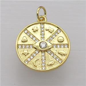 copper circle pendant pave zircon, gold plated, approx 19mm dia [FN20268]