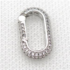 copper Carabiner Lock pendant pave zircon, platinum plated, approx 12-22mm [FN20270]