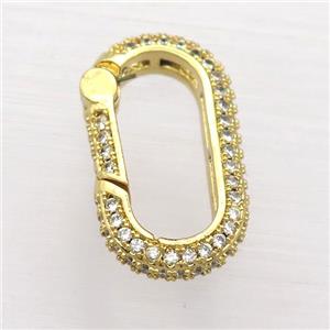 copper Carabiner Lock pendant pave zircon, gold plated, approx 12-22mm [FN20271]