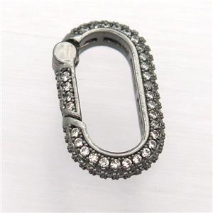 copper Carabiner Lock pendant pave zircon, black plated, approx 12-22mm [FN20272]