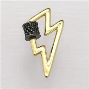 copper Carabiner Lock pendant pave zircon, lightning, gold plated, approx 14-27mm [FN20274]