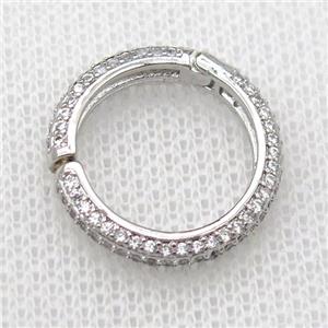 copper Carabiner Lock pendant pave zircon, circle, platinum plated, approx 19mm dia [FN20279]