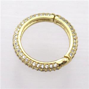 copper Carabiner Lock pendant pave zircon, circle, gold plated, approx 19mm dia [FN20280]