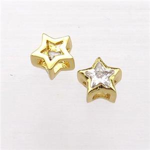 copper star beads pave zircon, gold plated, approx 6mm dia [FN20283]