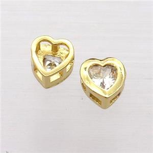 copper heart beads pave zircon, gold plated, approx 6mm dia [FN20284]
