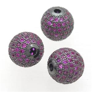 round copper beads pave hotpink zircon, black plated, approx 14mm dia [FN20287-14MM]