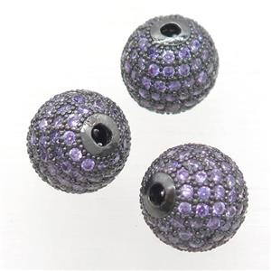 round copper beads pave purple zircon, black plated, approx 14mm dia [FN20289-14MM]