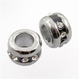 copper rondelle beads pave zircon, platinum plated, approx 14mm, 8mm hole [FN20294]