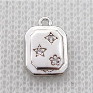copper rectangle pendant pave zircon, platinum plated, approx 8-10mm [FN20301]