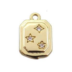 copper rectangle pendant pave zircon, gold plated, approx 8-10mm [FN20302]