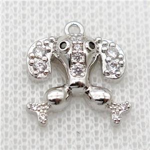 copper dog pendant pave zircon, platinum plated, approx 14-15mm [FN20304]