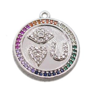 copper circle pendant pave zircon, platinum plated, approx 20mm [FN20307]