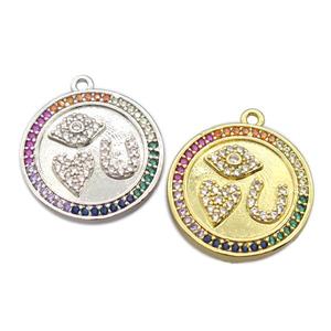 copper circle pendant pave zircon, mixed, approx 20mm [FN20309]