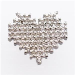 copper heart pendant pave zircon with 2loops, platinum plated, approx 20-22mm [FN20314]