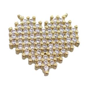 copper heart pendant pave zircon with 2loops, gold plated, approx 20-22mm [FN20315]