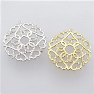 copper flower pendant pave zircon, mixed, approx 32mm dia [FN20319]