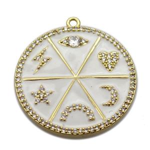 copper circle pendant pave zircon, gold plated, approx 30mm dia [FN20320]