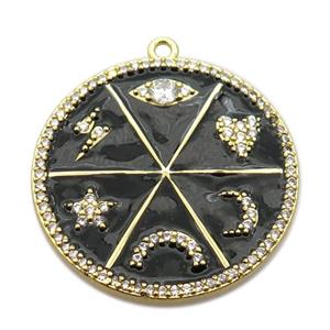 copper circle pendant pave zircon, gold plated, approx 30mm dia [FN20321]