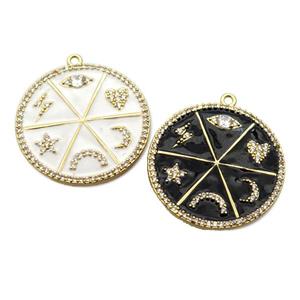 copper circle pendant pave zircon, gold plated, mix, approx 30mm dia [FN20322]