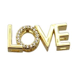 copper LOVE beads pave zircon, gold plated, approx 10-23mm [FN20326]